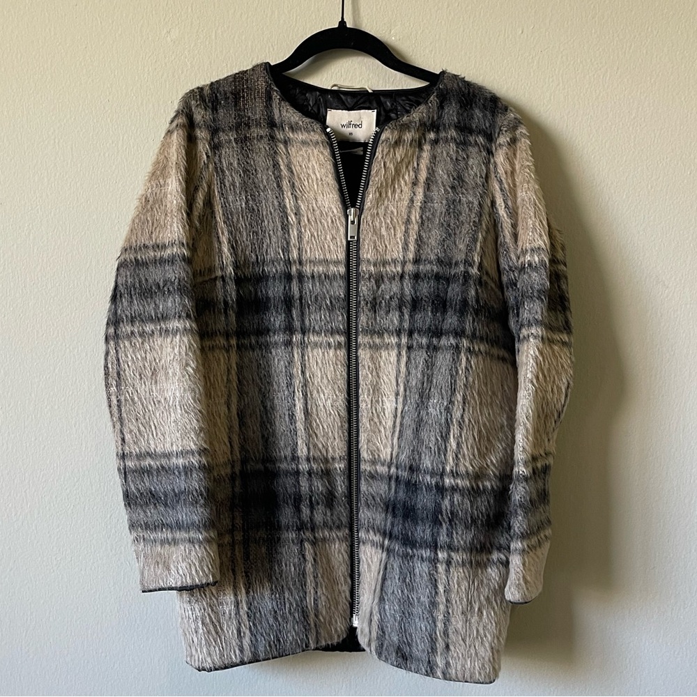 Aritzia Wilfred Women’s Wool Mohair Alpaca Plaid Zip Up Coat Size XS
